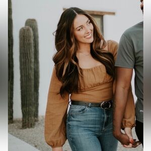 long sleeved brown cropped top